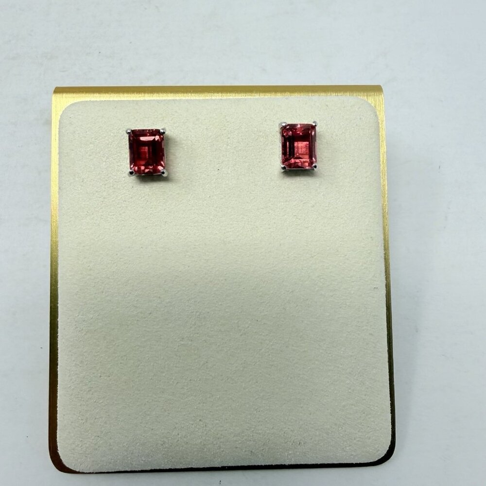 Shop LC Pink Salmon Quartz Platinum Over Sterling Silver Stud Earrings 5480